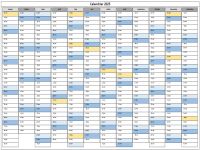 2025 - Calendrier Excel et PDF horizontal - Jours fériés de la France