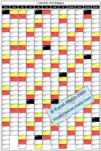 Calendrier Excel 2025 - Belgique