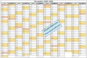 Calendrier Excel horizontal modifiable (exemple)
