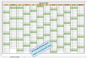 Calendrier horizontal Excel (paysage)