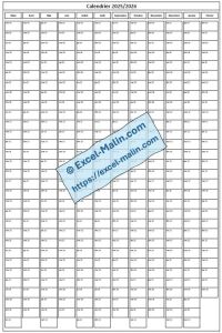 Calendrier Excel 2025-2026 vierge