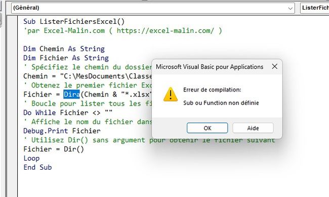 VBA: exemple du débogage