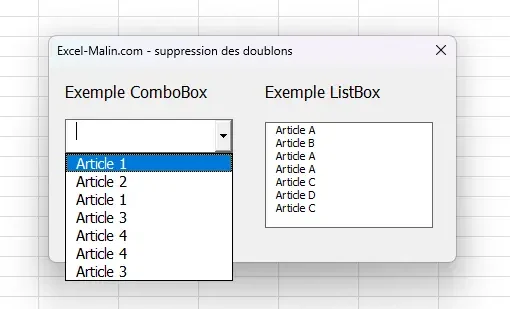 VBA; supprimer les doublons dans ListBox et ComboBox