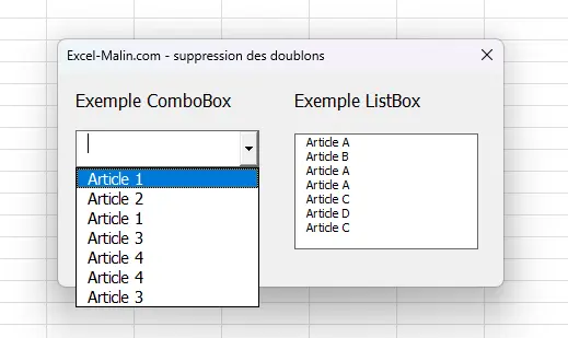 VBA; supprimer les doublons dans ListBox et ComboBox